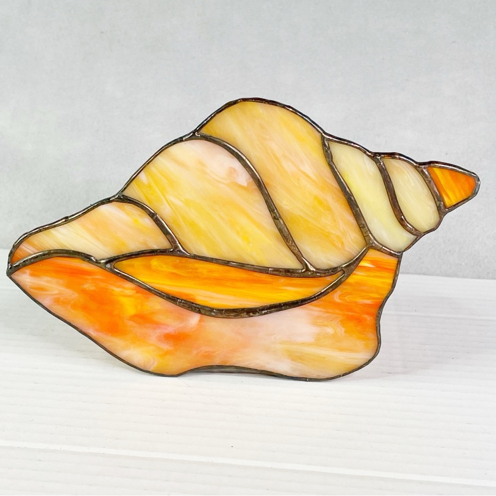 Vintage Stained Glass Candle Votive Holder Conch Seashell Tiffany Style Beachy - Picture 1 of 8